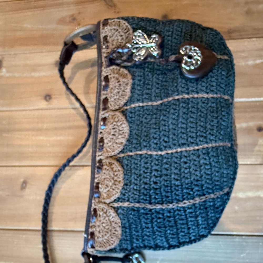 Brighton Black and Tan Crochet Shoulder Bag